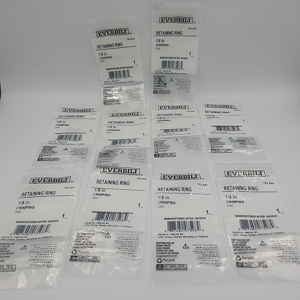 10 Packs Everbilt Crimping Retaining Ring Zinc Plated Steel 1/8" 752944